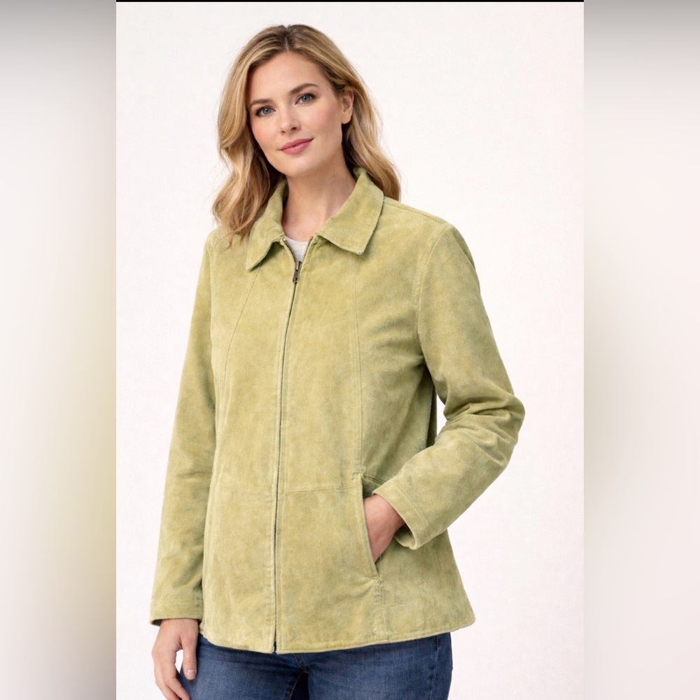 Coldwater Creek Women's Suede Leather Jacket‎ Lime Green Size Large
